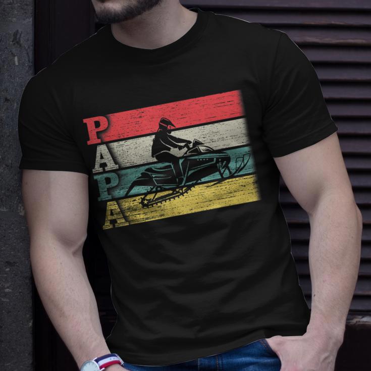 Vintage Retro Snowmobile Papa Snowmobiling Silhouette T-Shirt Gifts for Him