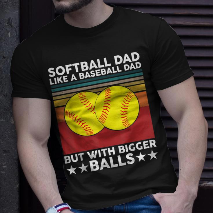 Vintage Softball Dad Like A Baseball Dad Us Flag Fathers Day Unisex T-Shirt Gifts for Him