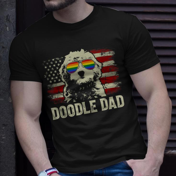 Vintage Usa American Flag Doodle Dad Lgbt Gay Pride T-Shirt Gifts for Him