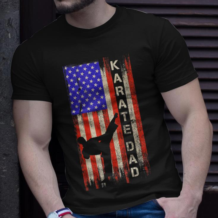 Vintage Usa American Flag Karate Dad Karateka Silhouette T-Shirt Gifts for Him