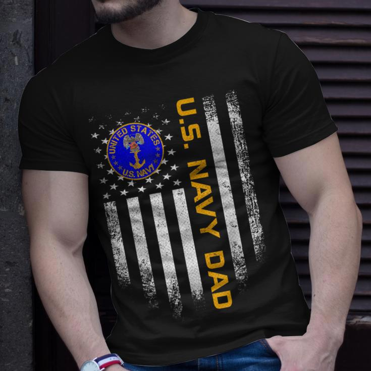 Vintage Usa American Flag Us Navy Proud Dad Veteran Military Unisex T-Shirt Gifts for Him