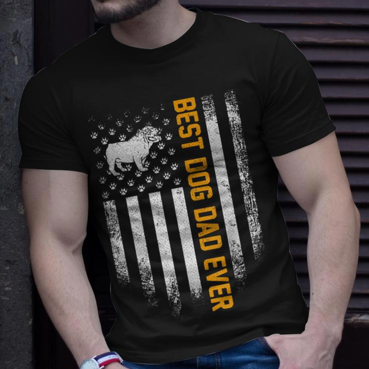 Vintage Usa Best English Bulldog Dad Ever American Flag T-Shirt Gifts for Him