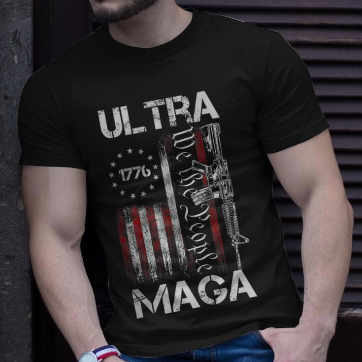 Vintage Usa Flag Ultra Maga Gun Usa 4Th Of July Trump 2024 Unisex T-Shirt Gifts for Him