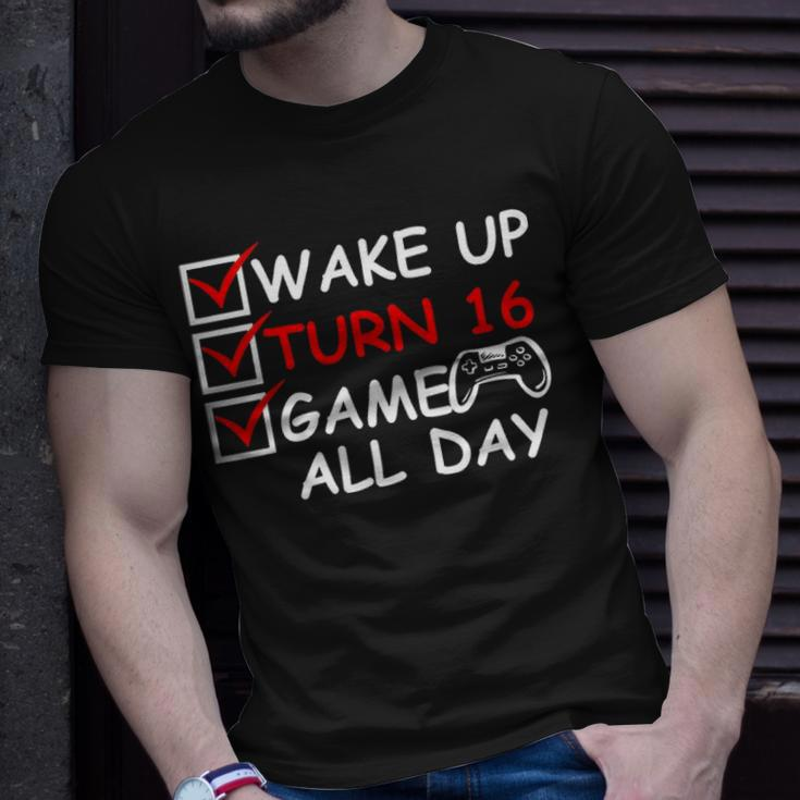 Wake Up Turn 16 Game All Day Gamer Birthday For Kids Youth Unisex T-Shirt Gifts for Him