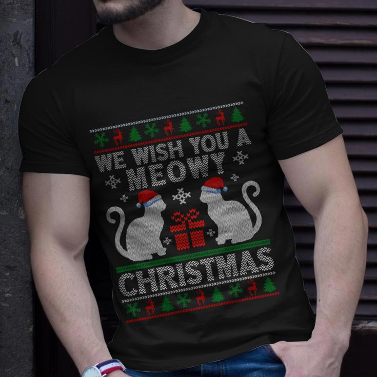 We Wish You A Meowy Catmas Santa Hat Ugly Christmas Sweater Gift Unisex T-Shirt Gifts for Him