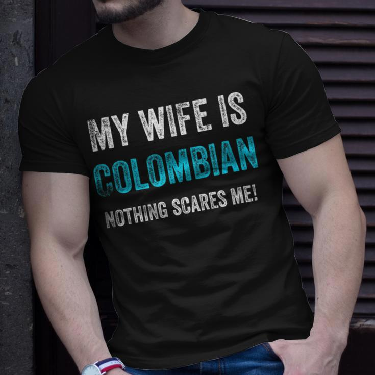 My Wife Is Colombian Nothing Scares Me Husband T-shirt Gifts for Him