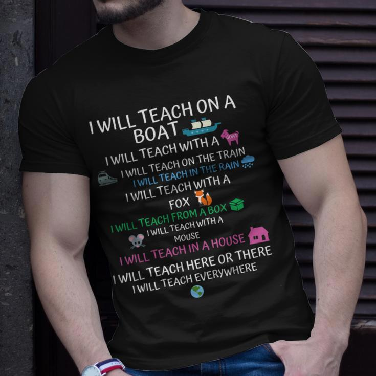 I Will Teach On A Boat A Goat I Will Teach Everywhere T-Shirt Gifts for Him