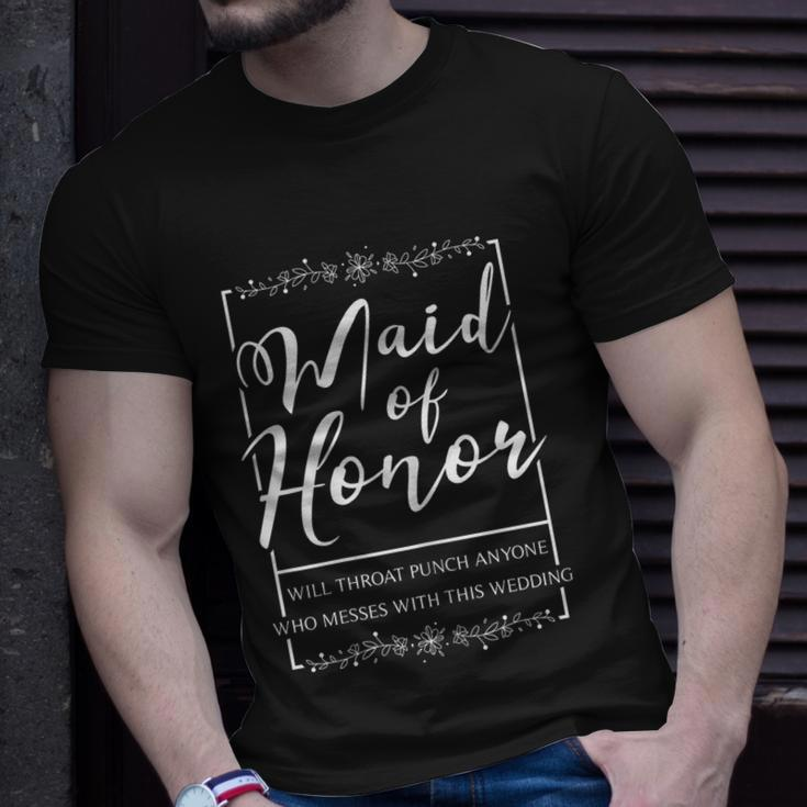 Womens Maid Of Honor Funny Sarcastic Throat Punch Wedding Unisex T-Shirt Gifts for Him