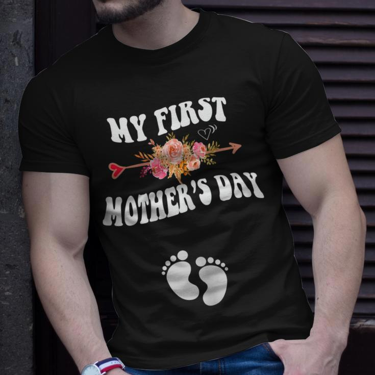 Womens My First Mothers Day Pregnancy Announcement New Mom 2023 Unisex T-Shirt Gifts for Him