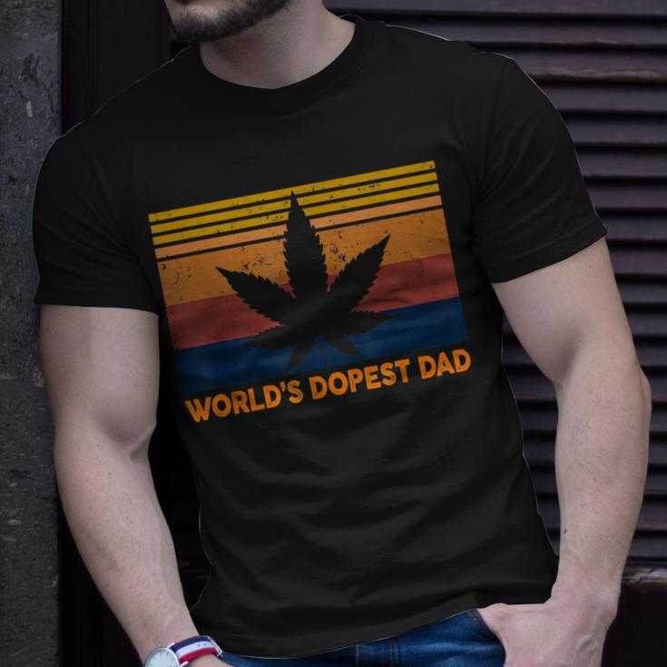 Mens Worlds Dopest Dad Weed Cannabis 420 Vintage T-shirt Gifts for Him
