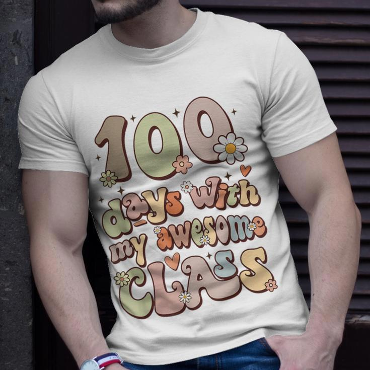 100 Days With My Awesome Class Retro Teacher Women Girls T-Shirt Gifts for Him
