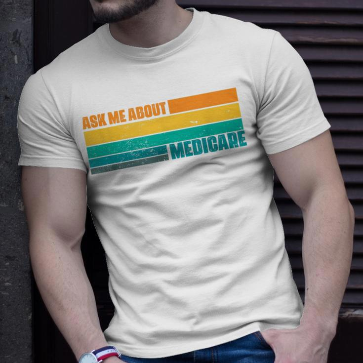 Ask Me About Medicare Retro Sunset Actuary Agent Broker Unisex T-Shirt Gifts for Him