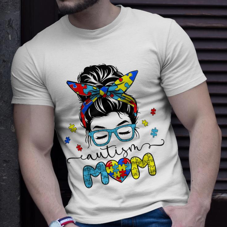 Autism Mom Messy Bun Sunglasses Bandana Autism Awareness Unisex T-Shirt Gifts for Him