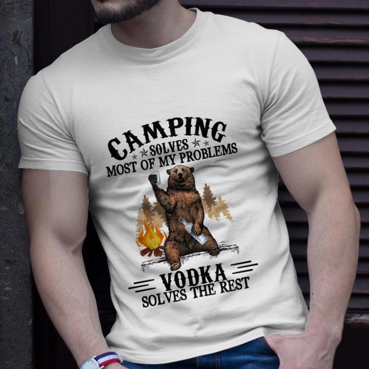 Camping und Vodka Bären-Lagerfeuer T-Shirt, Lustiger Spruch Tee Geschenke für Ihn