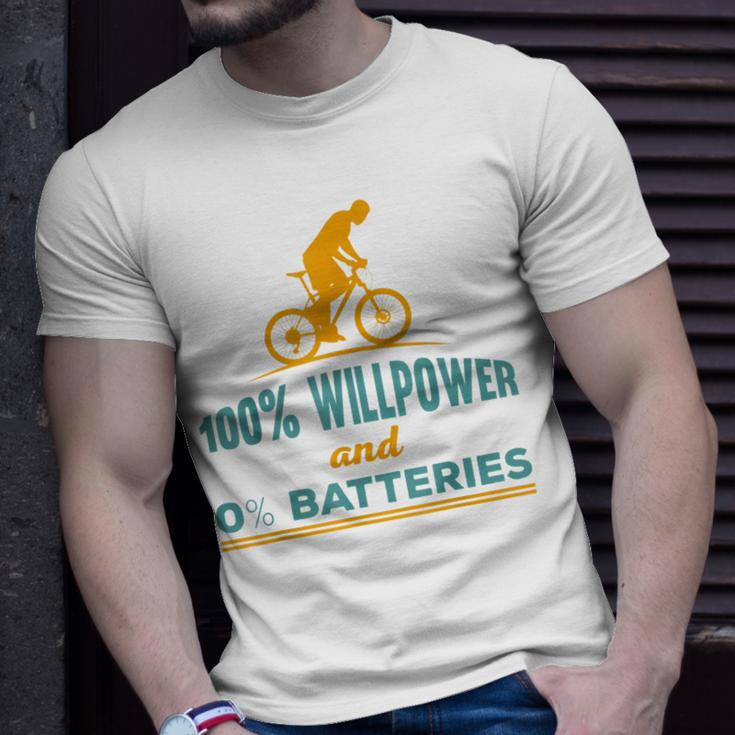 E-Bike Mountainbike 100 Willpower Und 0 Akkus Radfahrer T-Shirt Geschenke für Ihn