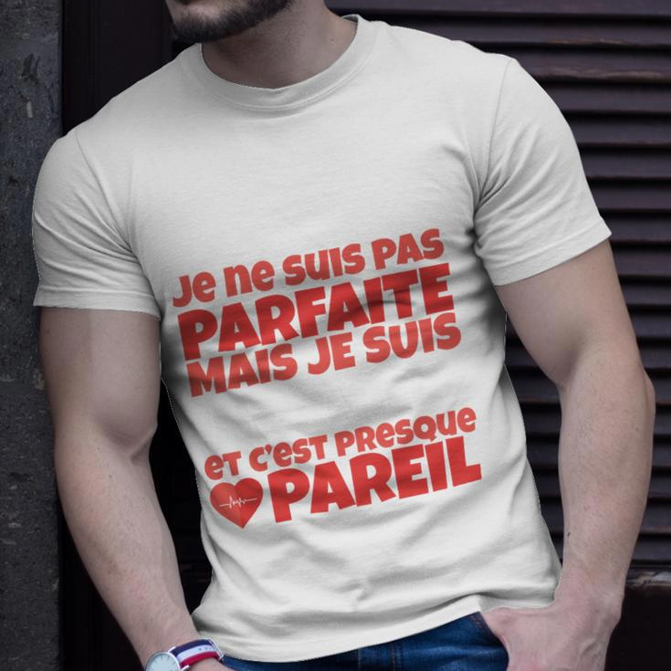 Französisches Slogan-T-Shirt Je ne suis pas parfaite in Weiß, Stilvoll & Einzigartig Geschenke für Ihn