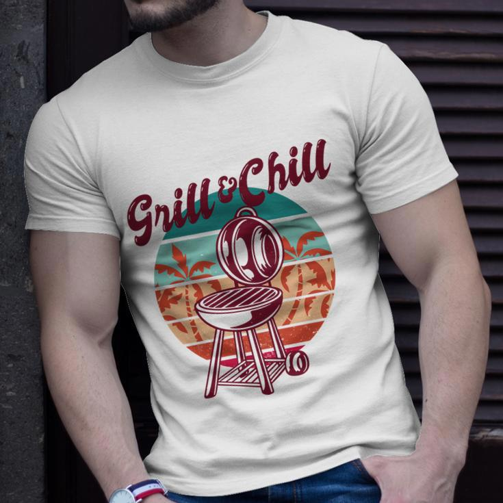 Grill And Chill Vacation Retro Sunset Unisex T-Shirt Gifts for Him