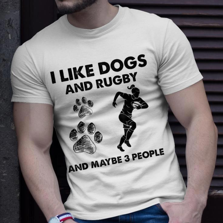 I Like Dogs And Rugby And Maybe 3 People Funny Dogs Lovers Unisex T-Shirt Gifts for Him