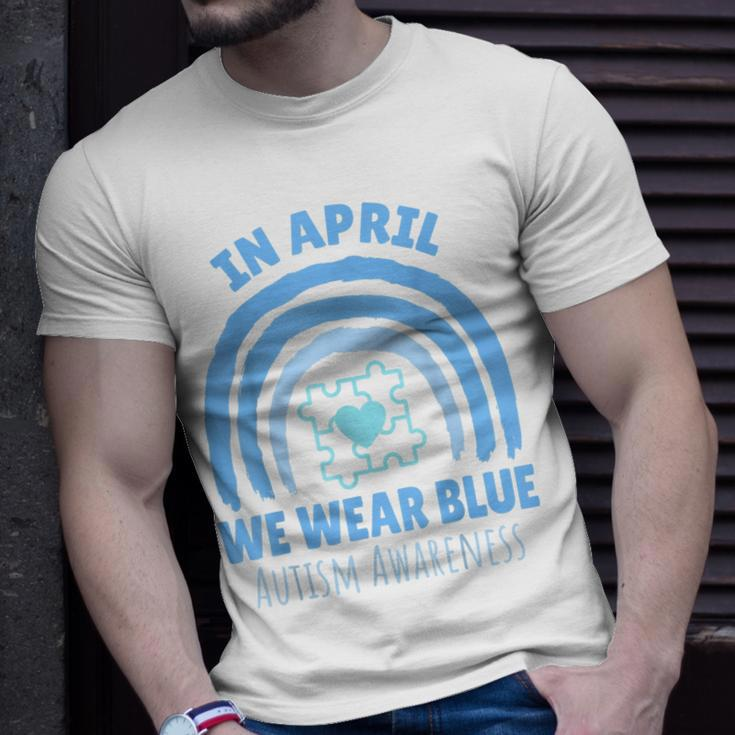 In April We Wear Blue Autism Awareness Month Puzzle Unisex T-Shirt Gifts for Him
