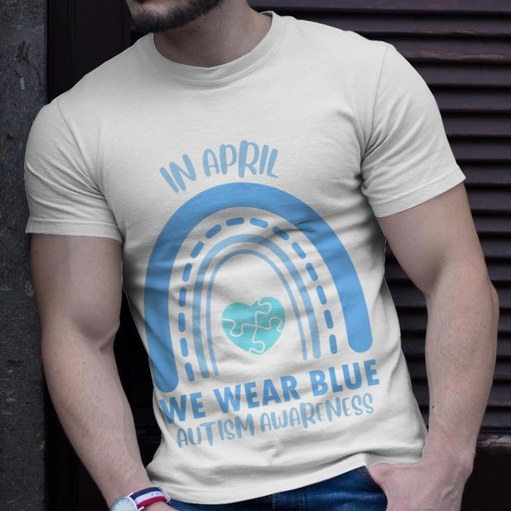 In April We Wear Blue Autism Awareness Month Unisex T-Shirt Gifts for Him