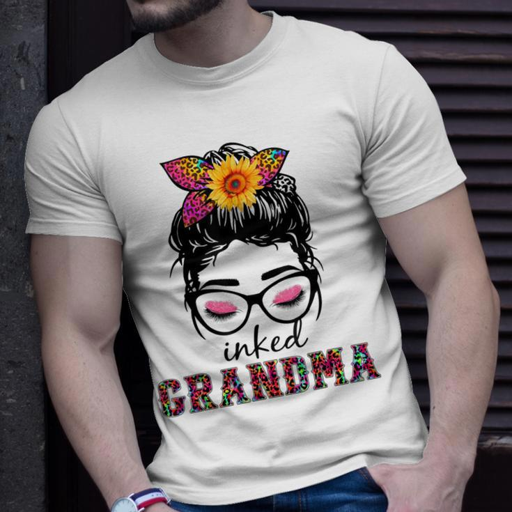 Inked Grandma Messy Bun Mom Life Leopard Mom Unisex T-Shirt Gifts for Him