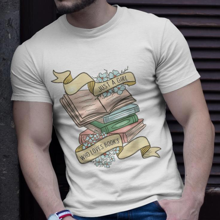 Just A Girl Who Loves Books Lover Bookworm Bookaholic Reader Unisex T-Shirt Gifts for Him