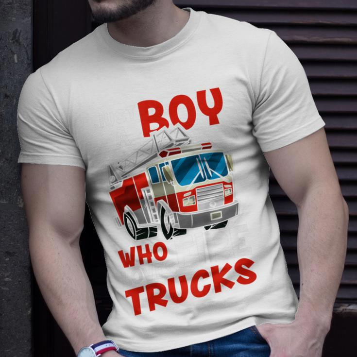 Kids Firefighter Toddler Just A Boy Who Loves Fire Trucks T-Shirt Gifts for Him