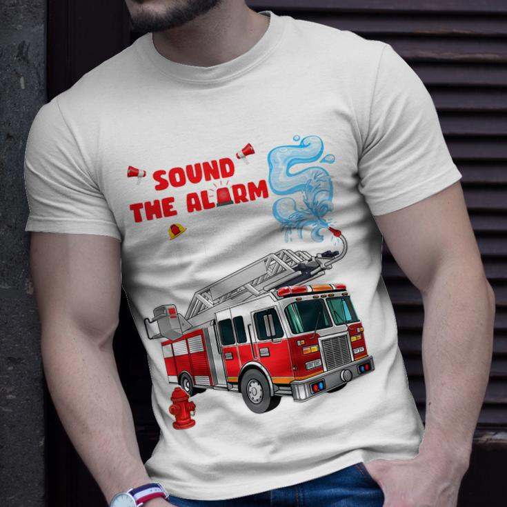 Kids Sound The Alarm Im 5 Kids Fire Truck Firefighter Birthday T-Shirt Gifts for Him