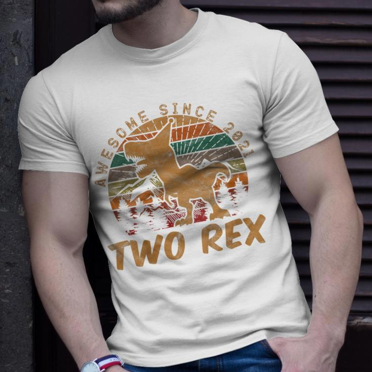 Kids Two Rex 2Nd Birthday Gifts Second Dinosaur 2 Year Old Unisex T-Shirt Gifts for Him