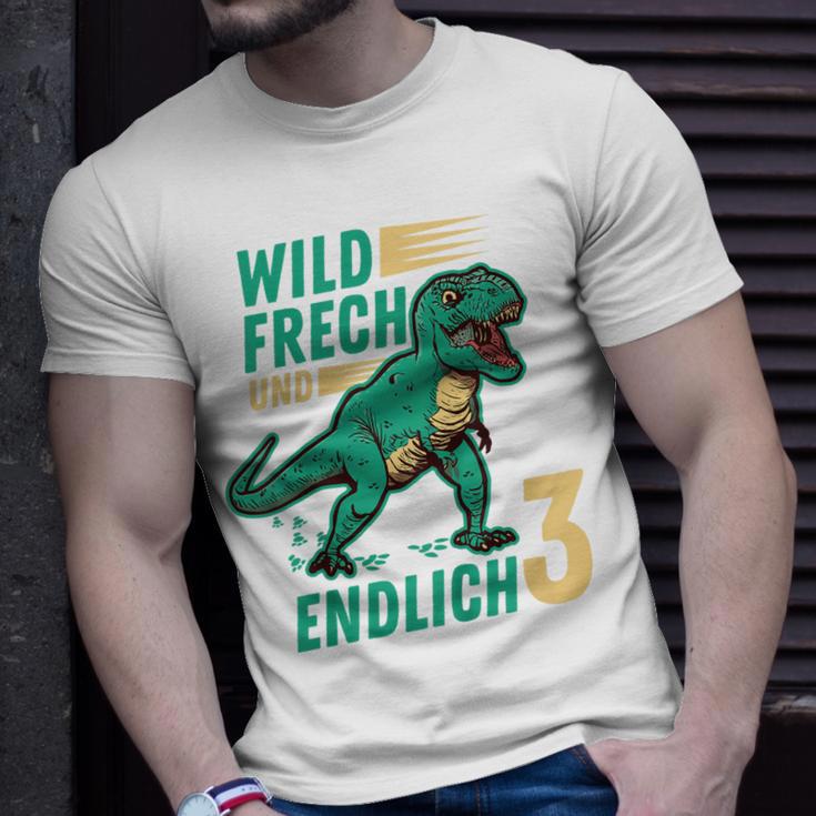 Kindergeburtstag Dino T-Shirt - Wild, Frech & 3 Jahre Alt Geschenke für Ihn