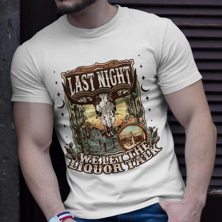 Last-Night We Let The Liquor Talk Cow Skull Western Country Unisex T-Shirt Gifts for Him
