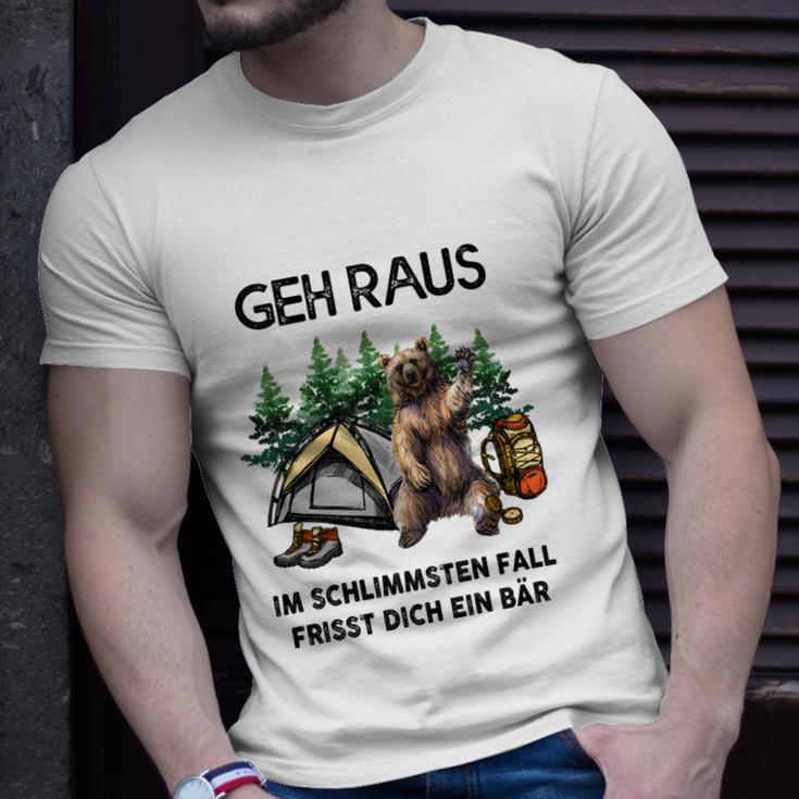 Lustiges Camping T-Shirt Geh Raus, frisst dich ein Bär, Spruch Tee Geschenke für Ihn