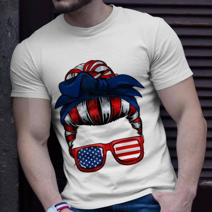 Messy Bun American Flag 4Th Of July Patriotic Mom Gift For Womens Unisex T-Shirt Gifts for Him
