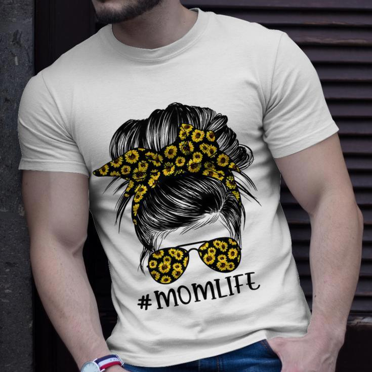 Mother Sunflowers Mom Life Messy Bun Hair Sunglasses Mothers Day Mom Unisex T-Shirt Gifts for Him