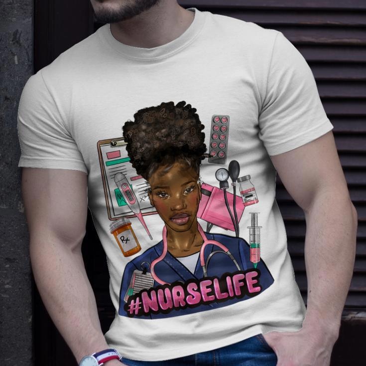 Nurse Life Messy Bun Afro Medical Assistant African American T-Shirt Gifts for Him