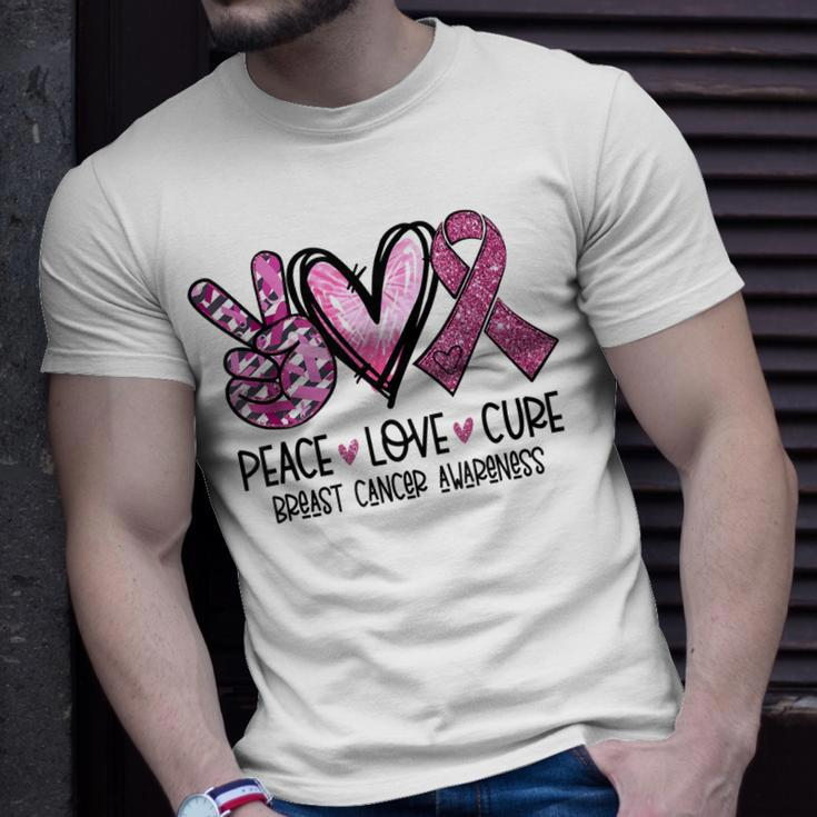 Peace Love Cure Pink Ribbon Cancer Breast Awareness T-Shirt Gifts for Him