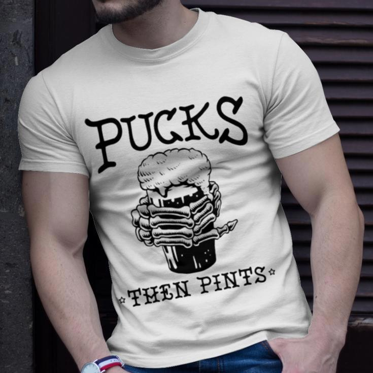 Pucks Then Pints Beer Unisex T-Shirt Gifts for Him