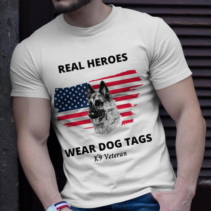 Real Heroes Wear Dog Tags - K9 Veteran Military Dog T-shirt Gifts for Him
