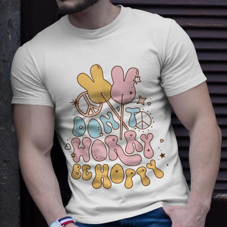 Retro Groovy Easter Bunny Happy Easter Dont Worry Be Hoppy Unisex T-Shirt Gifts for Him