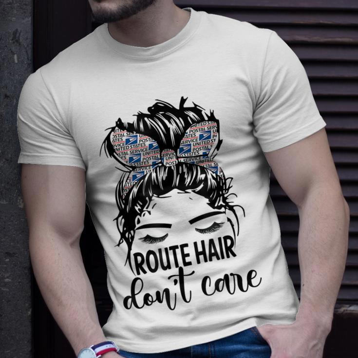 Route Hair Dont Care Messy Bun Mom Funny Mothers Day Womens Unisex T-Shirt Gifts for Him