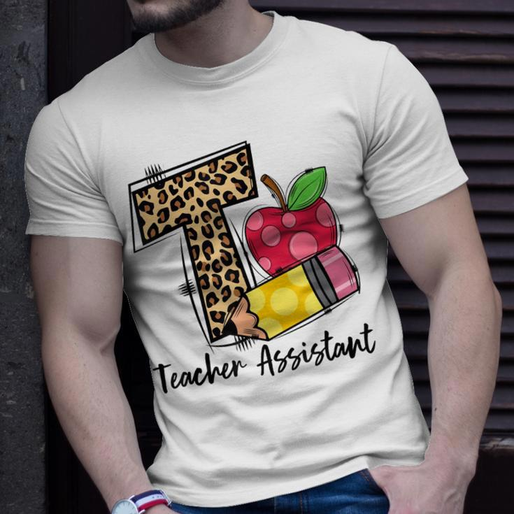T Is For Teacher Assistant Leopard Apple Pencil Womens Unisex T-Shirt Gifts for Him