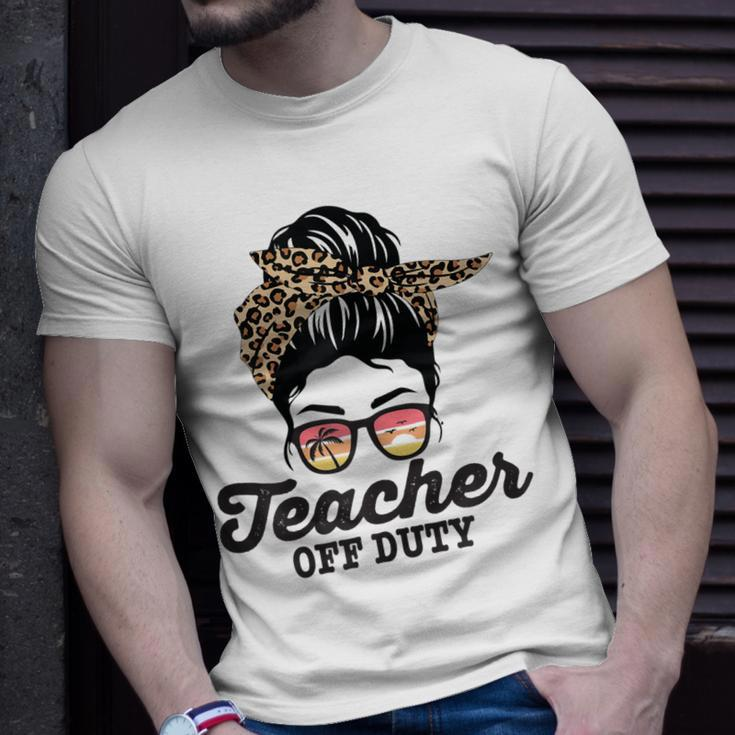 Teacher Off Duty Leopard Messy Bun Glasses Gift For Womens Unisex T-Shirt Gifts for Him