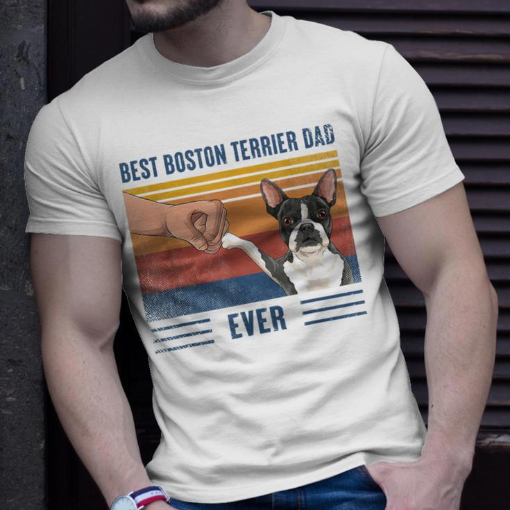 Vintage Best Boston Terrier Dad Ever Fist Bump Funny Dog Gift For Mens Unisex T-Shirt Gifts for Him