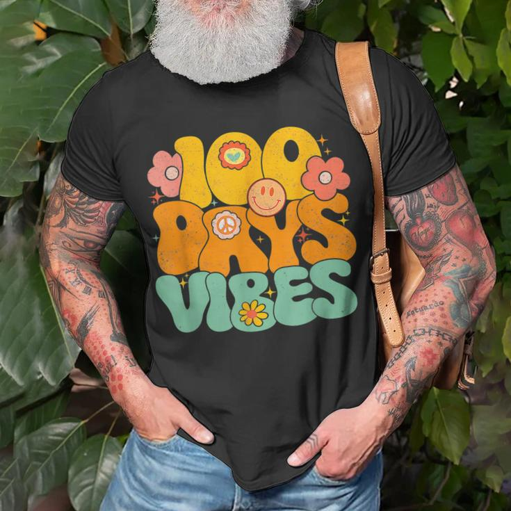100 Days Of School Vibes 100Th Day Of School Retro Groovy T-shirt Gifts for Old Men