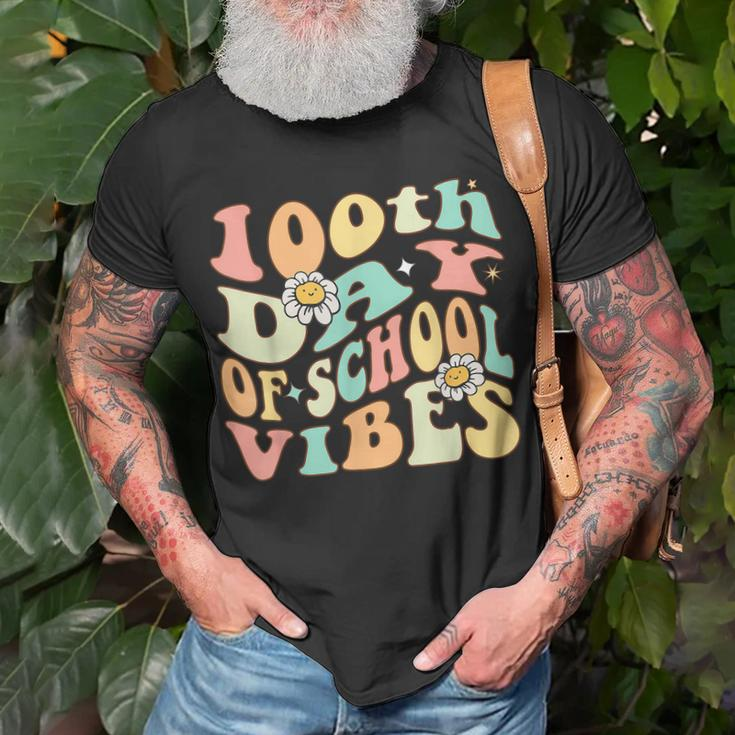 100 Days Of School Vibes 100Th Day Of School Retro Groovy V7 T-Shirt Gifts for Old Men