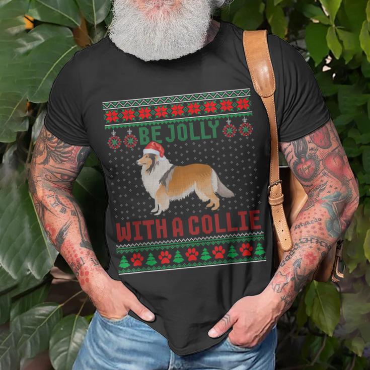 Dog Ugly Christmas Sweater Be Jolly With A Rough Collie  Men Women T-shirt Graphic Print Casual Unisex Tee