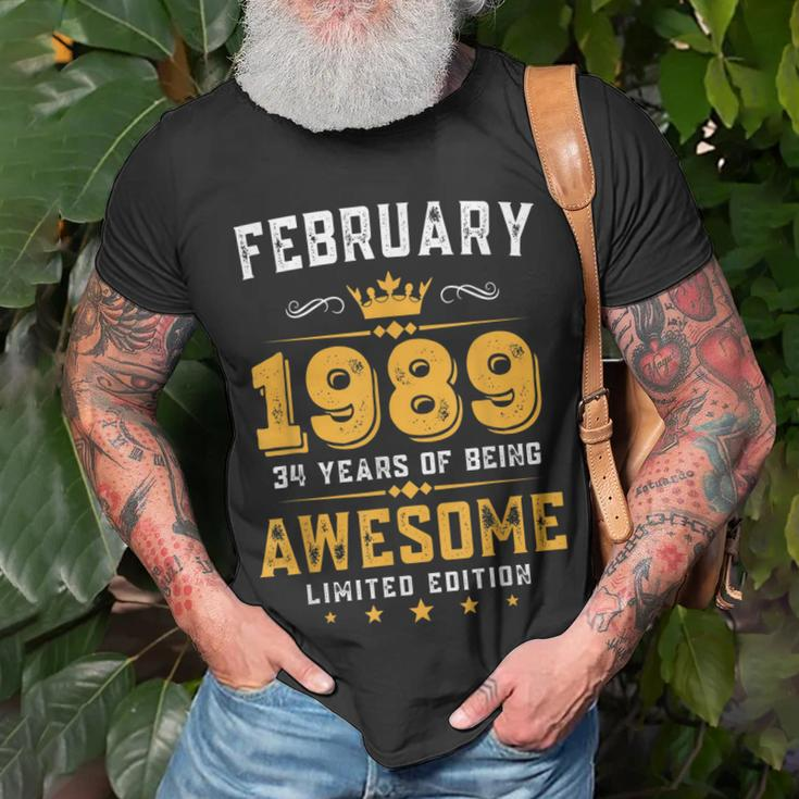 34 Years Old Vintage February 1989 34Th Birthday T-Shirt Gifts for Old Men