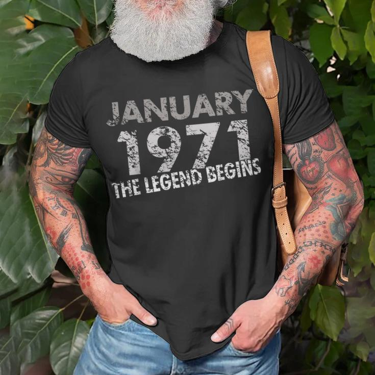 49Th Birthday Gift January 1971 The Legend Begins Unisex T-Shirt Gifts for Old Men