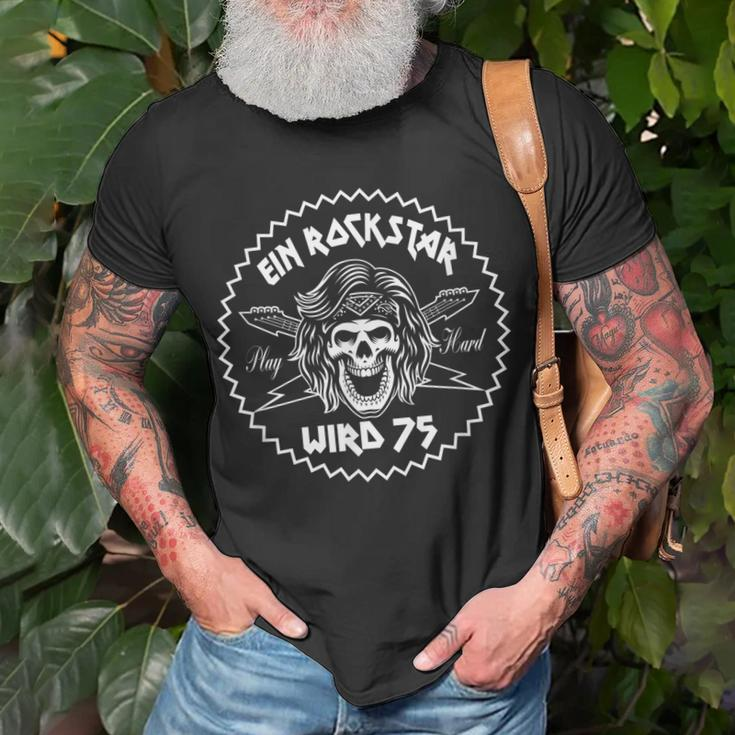 75. Geburtstag Herren T-Shirt Heavy Metal Rockstar Gitarre Geschenke für alte Männer