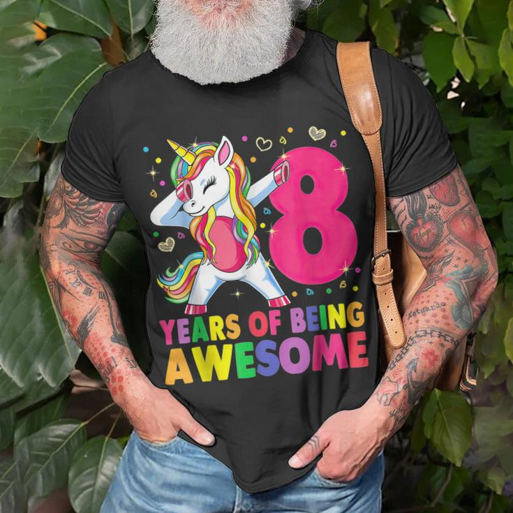8 Years Old Unicorn Flossing 8Th Birthday Girl Unicorn Party V2 T-Shirt Gifts for Old Men